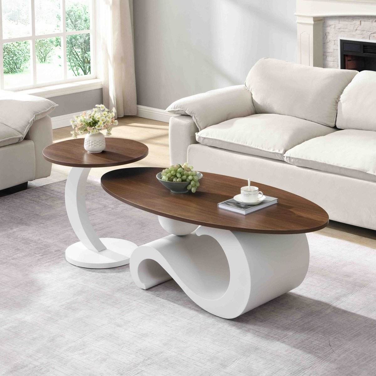 2-Piece White Oval And Round Nesting Coffee Tables - Sleep Galleria
