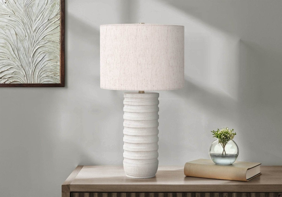 28-Inch Cream Resin Cylinder Table Lamp - Sleep Galleria