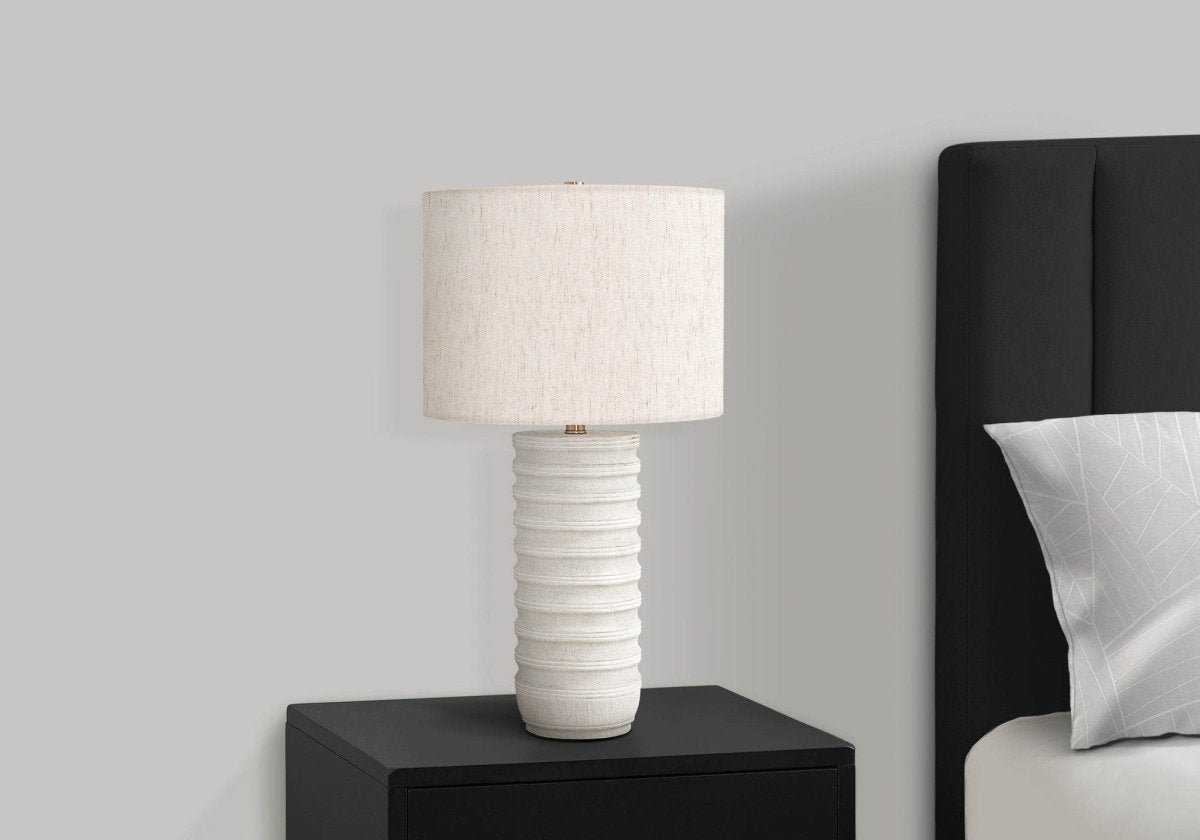 28-Inch Cream Resin Cylinder Table Lamp - Sleep Galleria