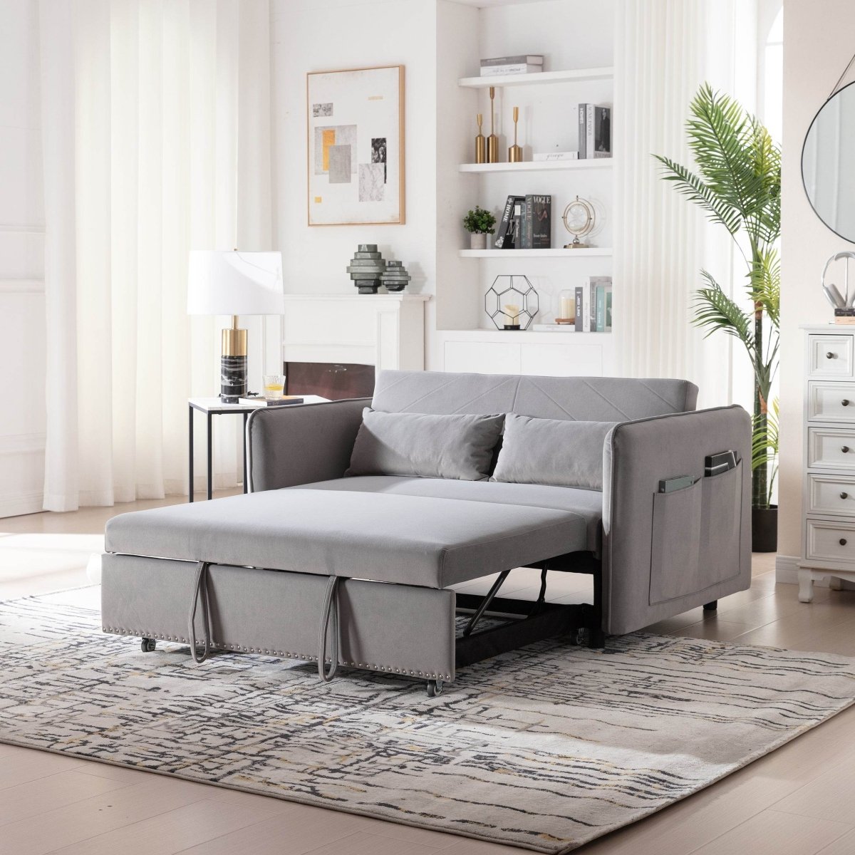 3 - in - 1 Convertible Velvet Sleeper Futon Sofa Bed - Driftwood - Omega Lifestyles