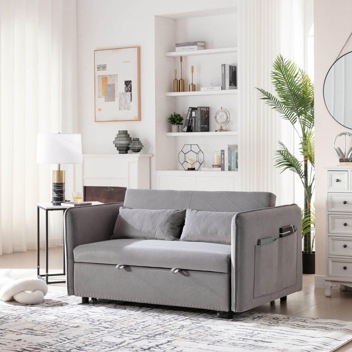 3 - in - 1 Convertible Velvet Sleeper Futon Sofa Bed - Driftwood - Omega Lifestyles