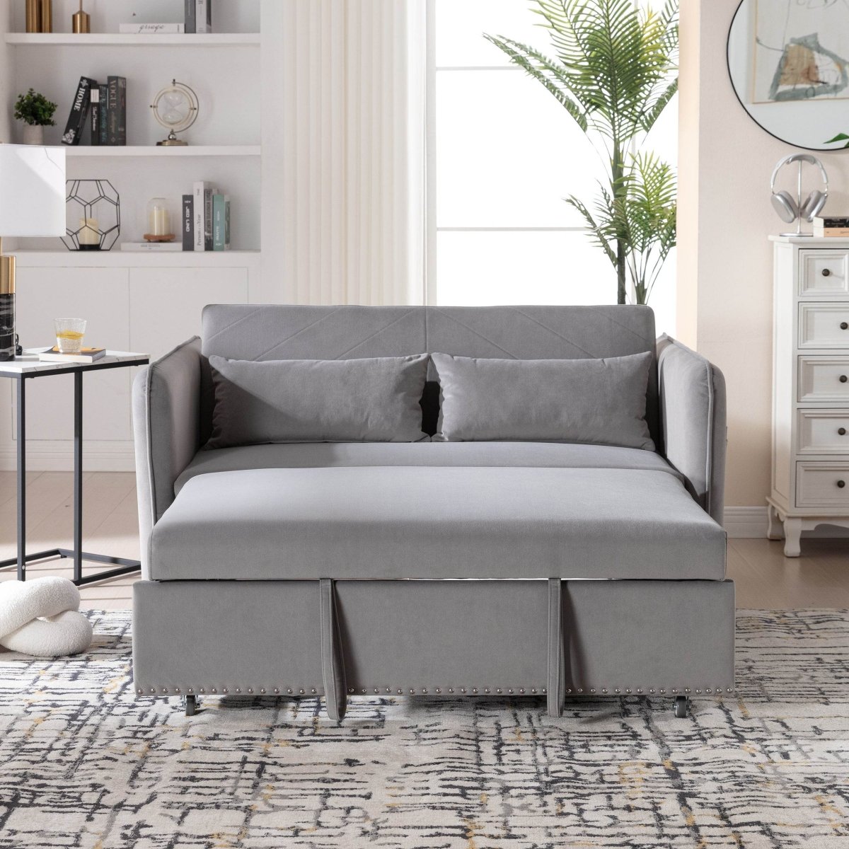 3 - in - 1 Convertible Velvet Sleeper Futon Sofa Bed - Driftwood - Omega Lifestyles