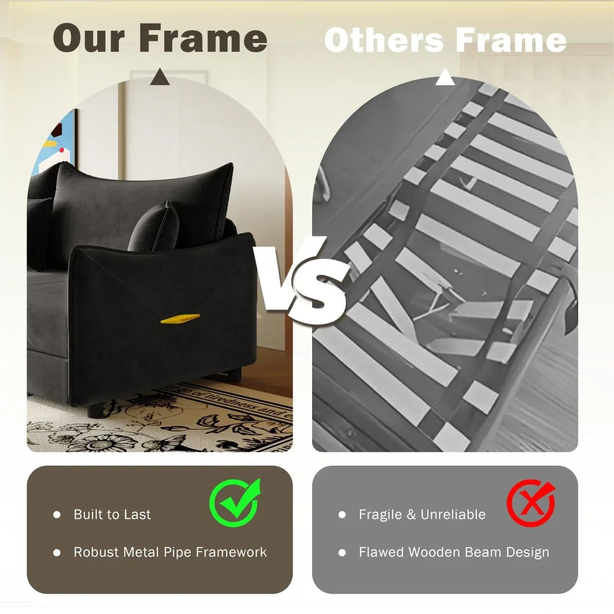 3-in-1 Convertible Velvet Sleeper Sofa Bed With Pillows - Omega Lifestyles