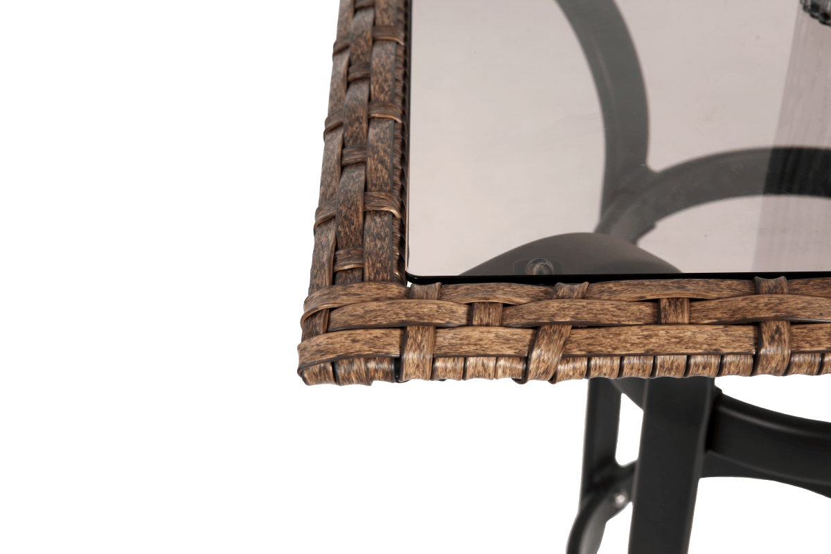 3 - Piece Outdoor Brown Steel Rattan Bar Stools Set - Driftwood - Omega Lifestyles