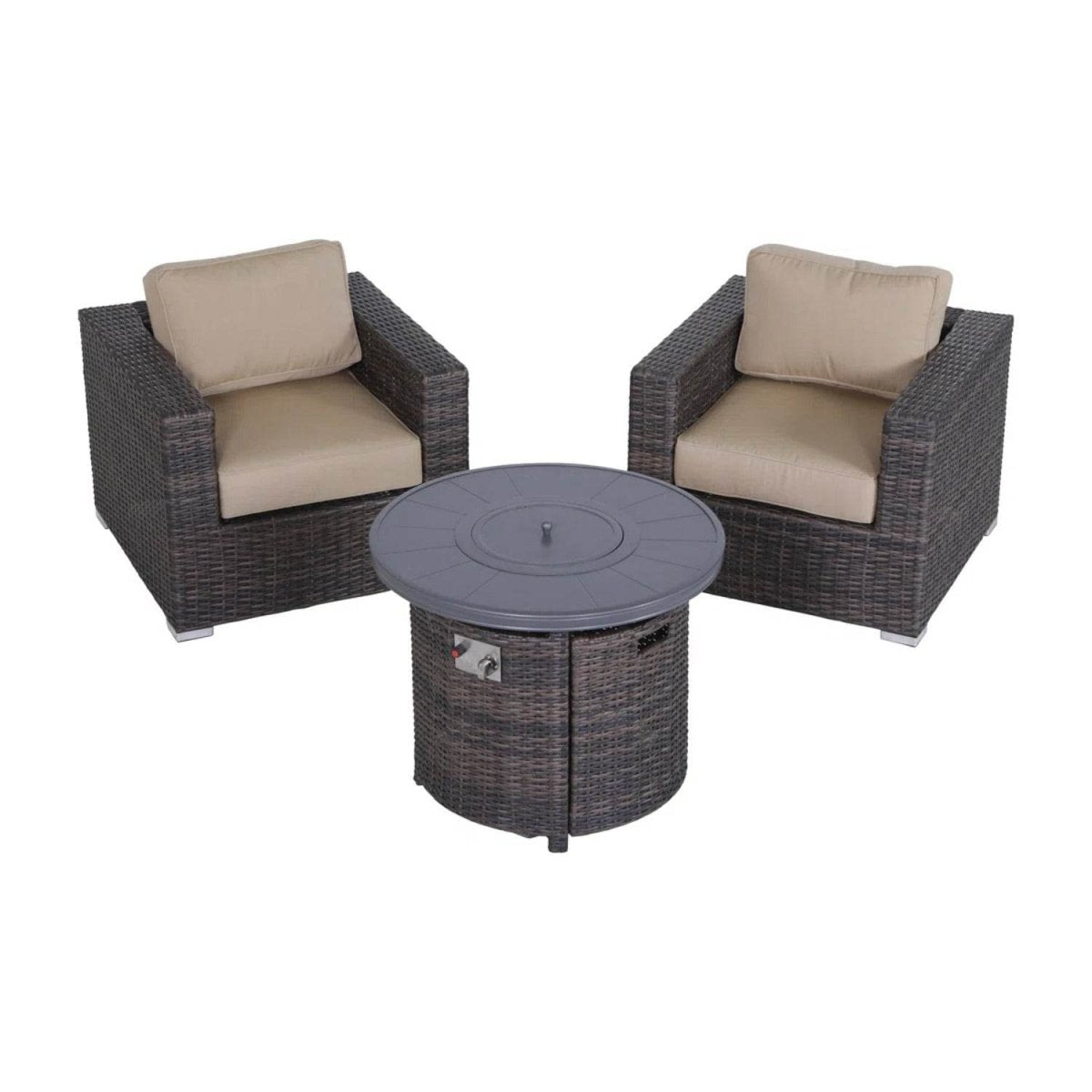 3 - Piece Outdoor Wicker Seating Set With Fire Pit - Driftwood - Omega Lifestyles