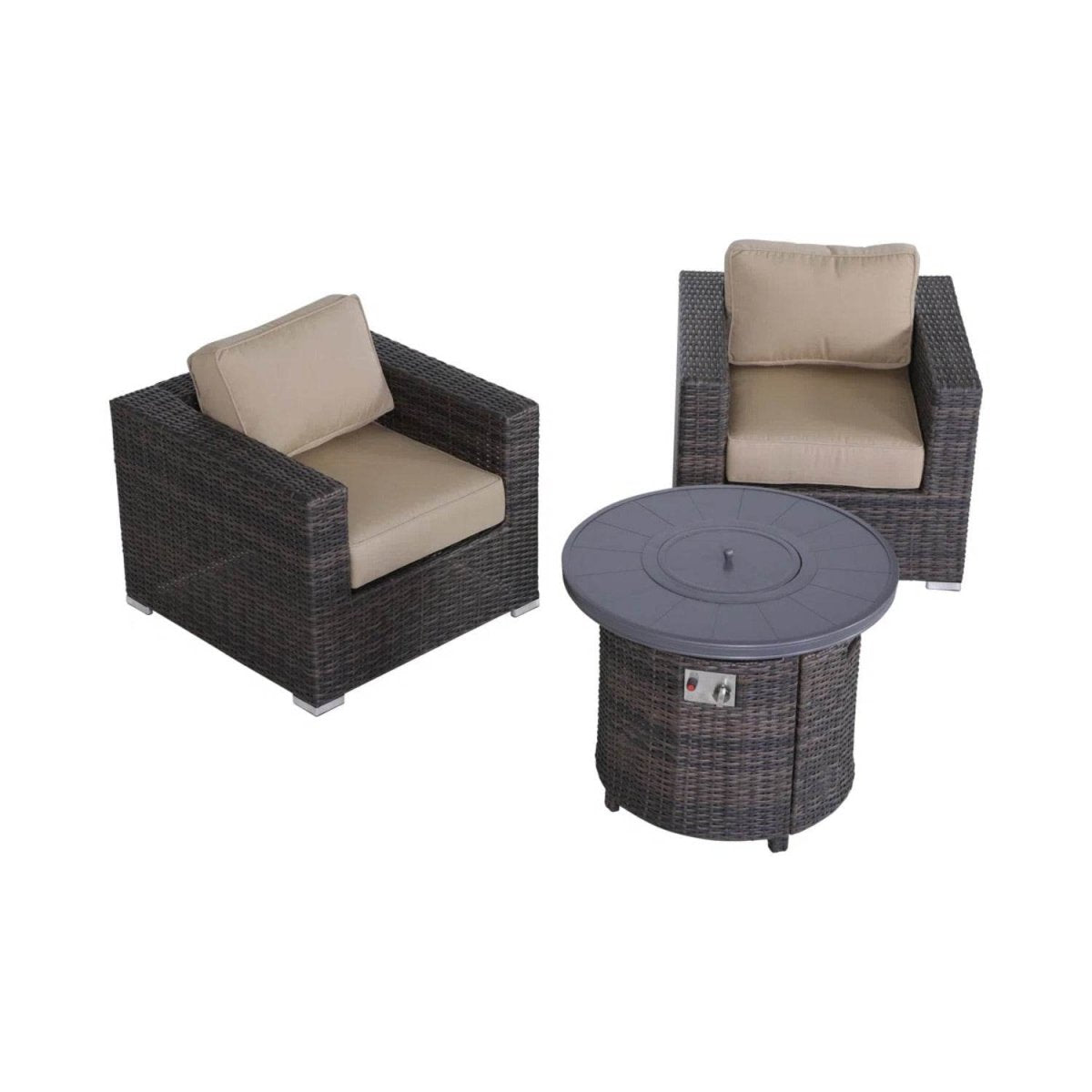 3 - Piece Outdoor Wicker Seating Set With Fire Pit - Driftwood - Omega Lifestyles