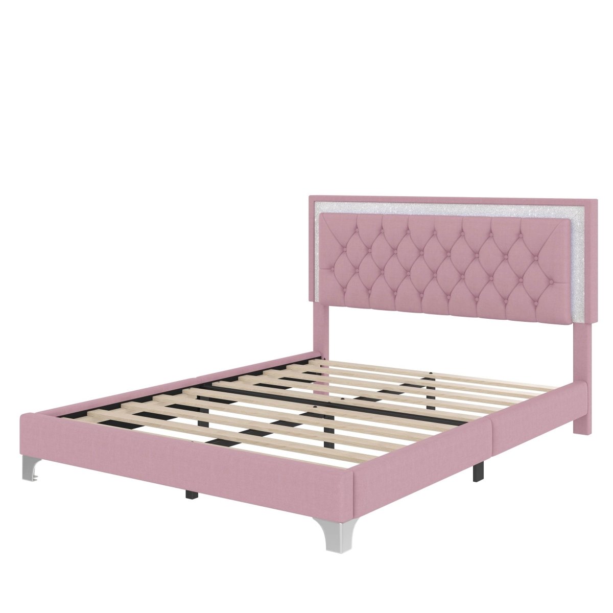 3-Piece Pink Upholstered Bedroom Set With LED Lights - Sleep Galleria