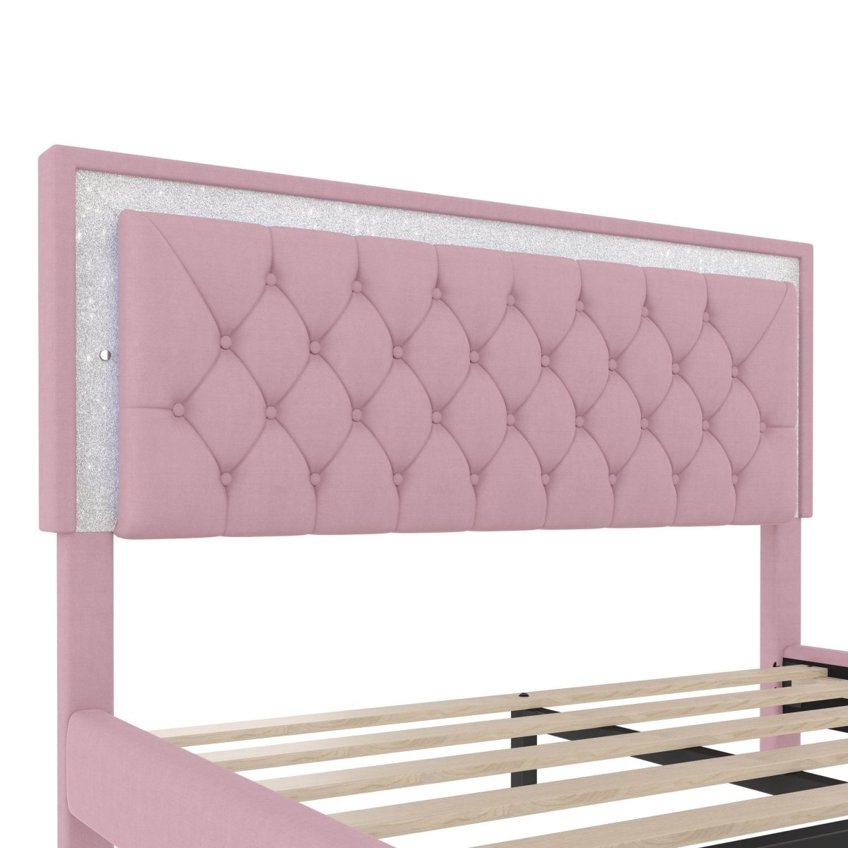 3-Piece Pink Upholstered Bedroom Set With LED Lights - Sleep Galleria