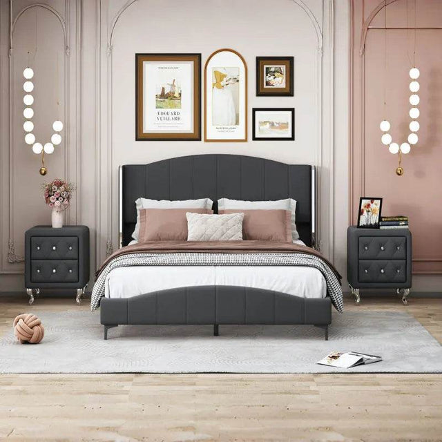 3-Piece PU Leather Upholstered Platform Bed Set - Omega Lifestyles