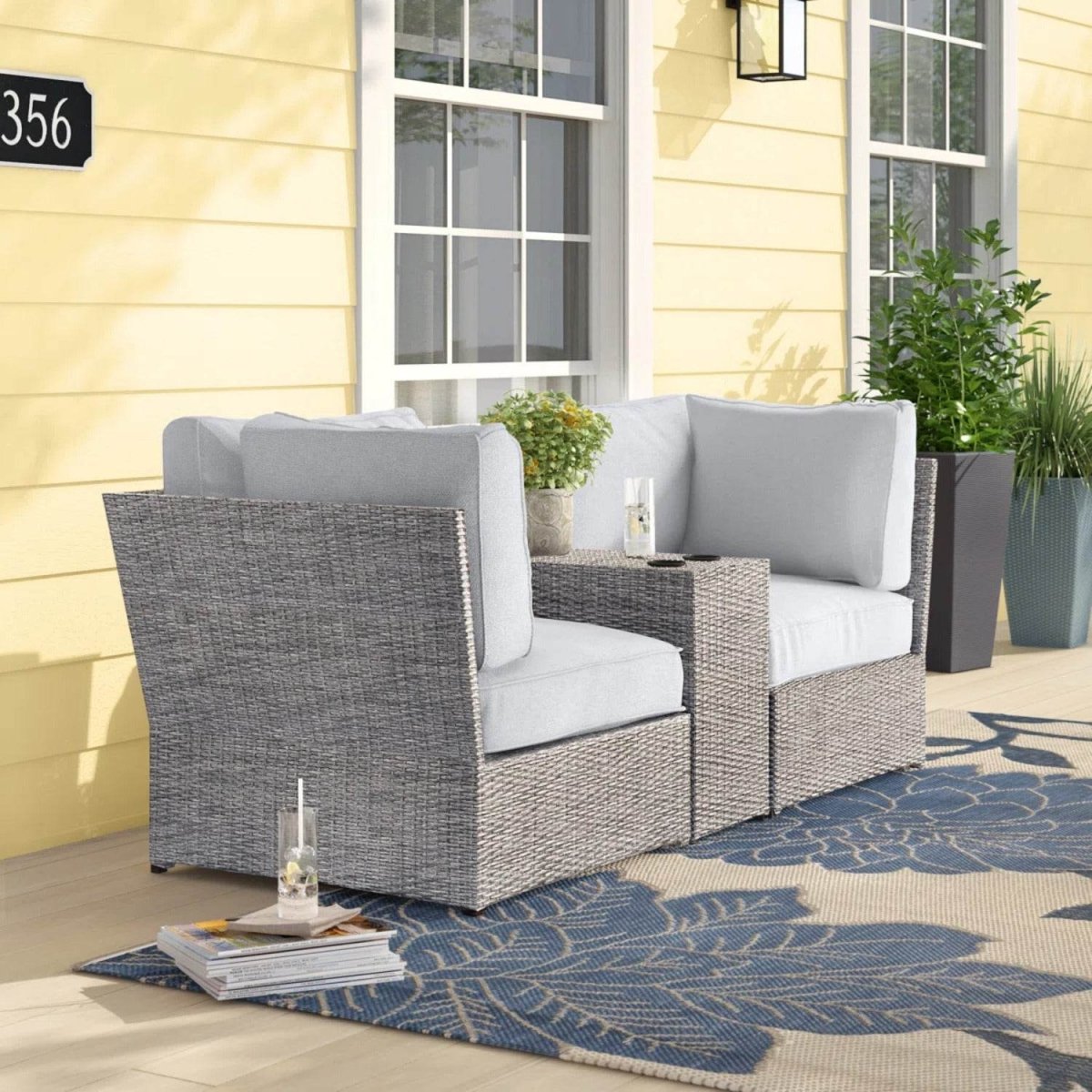 3 - Piece Weather - Resistant Wicker Patio Loveseat Seating Set - Driftwood - Omega Lifestyles