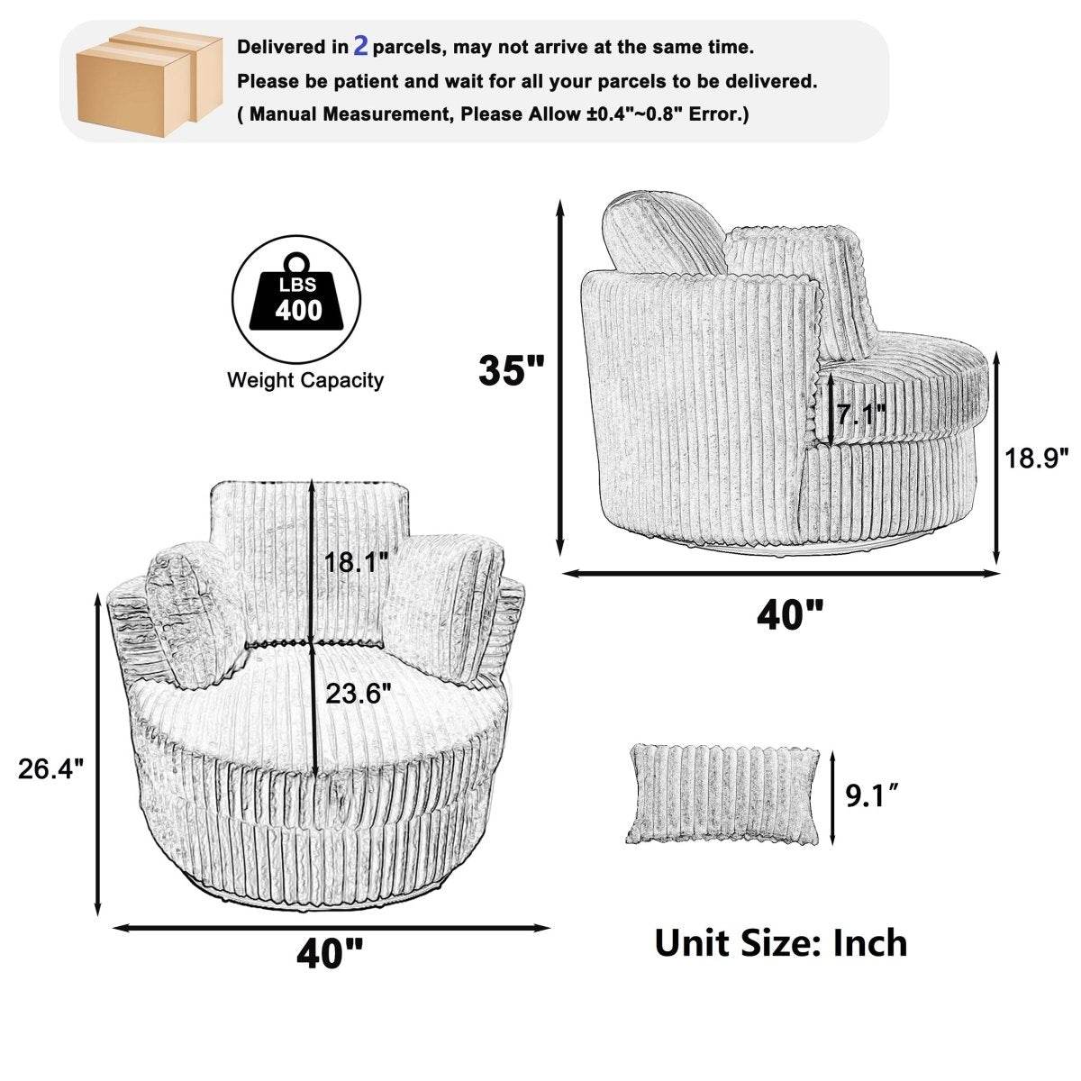 360-Degree Swivel Plush Corduroy Accent Chair With Pillows - Sleep Galleria