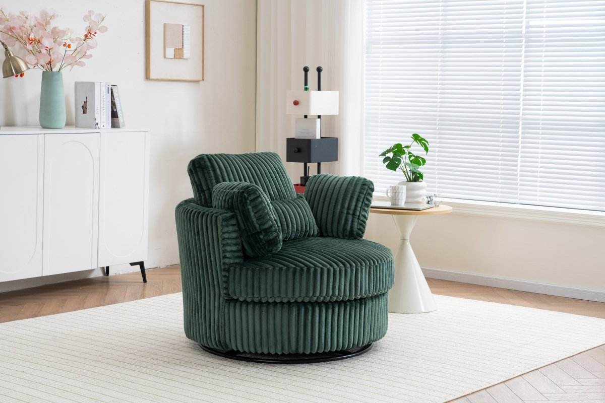 360-Degree Swivel Plush Corduroy Accent Chair With Pillows - Sleep Galleria