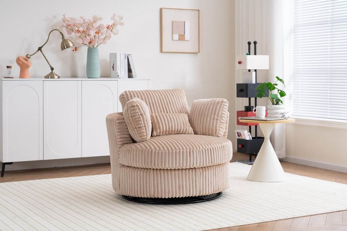 360-Degree Swivel Plush Corduroy Accent Chair With Pillows - Omega Lifestyles