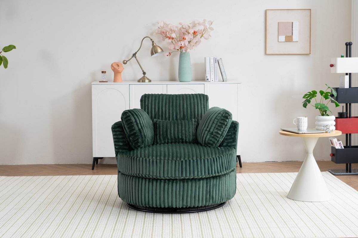 360-Degree Swivel Plush Corduroy Accent Chair With Pillows - Sleep Galleria