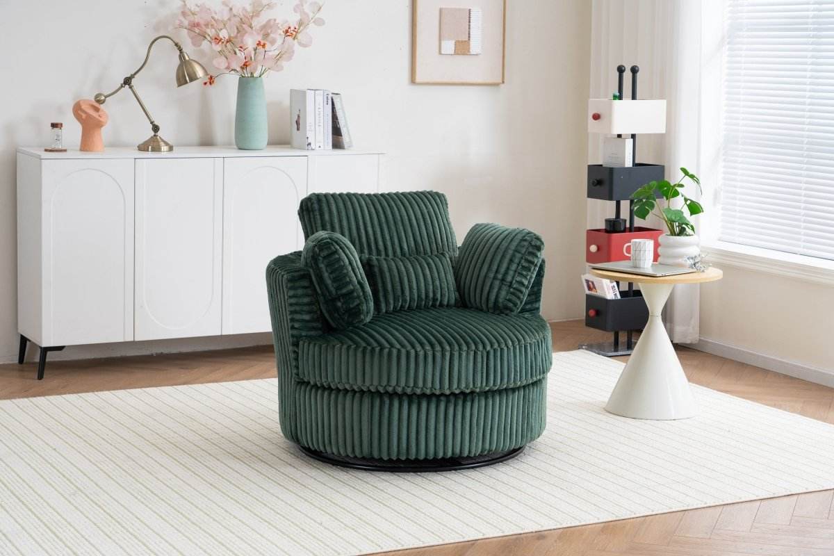 360-Degree Swivel Plush Corduroy Accent Chair With Pillows - Sleep Galleria