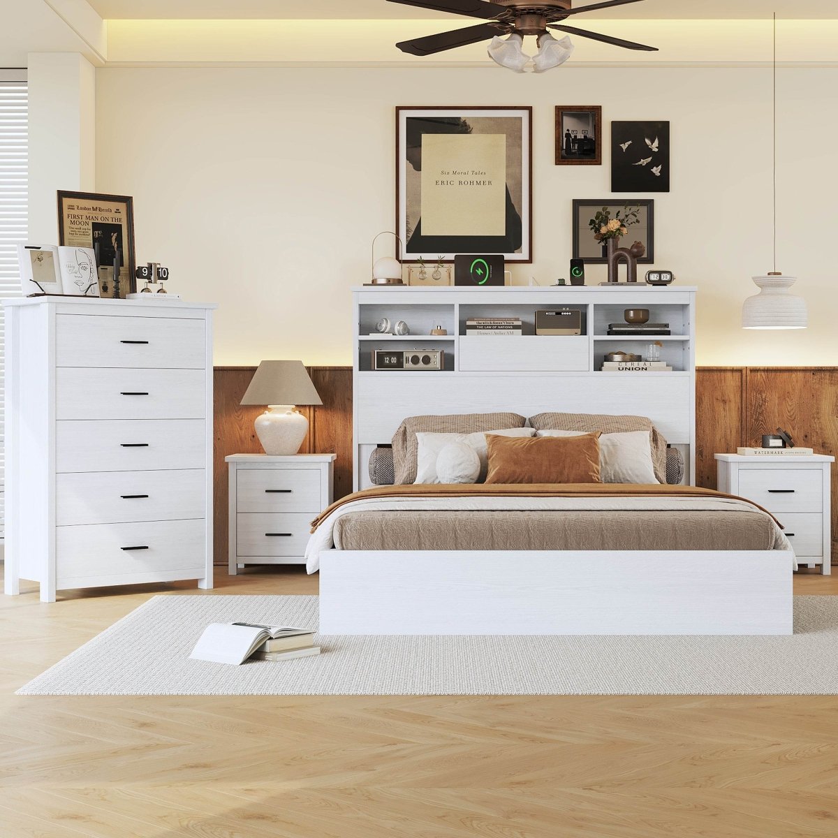 4-Piece American Traditional White Solid Wood Bedroom Set - Omega Lifestyles