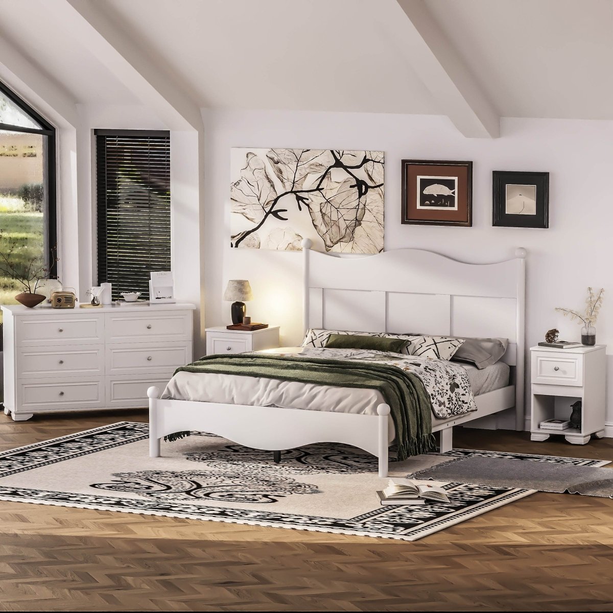 4-Piece Retro Style White Wood Bedroom Set - Omega Lifestyles