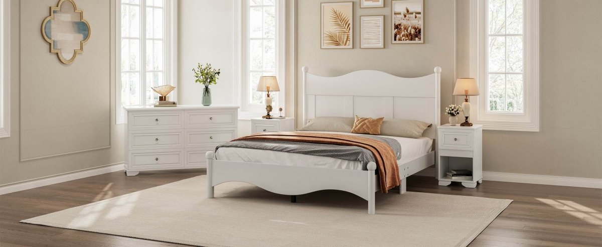 4-Piece Retro Style White Wood Bedroom Set - Omega Lifestyles