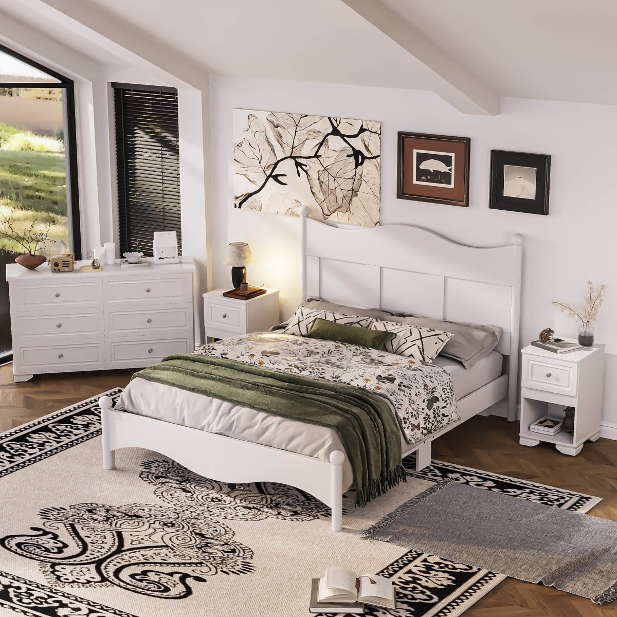 4-Piece Retro Style White Wood Bedroom Set - Omega Lifestyles