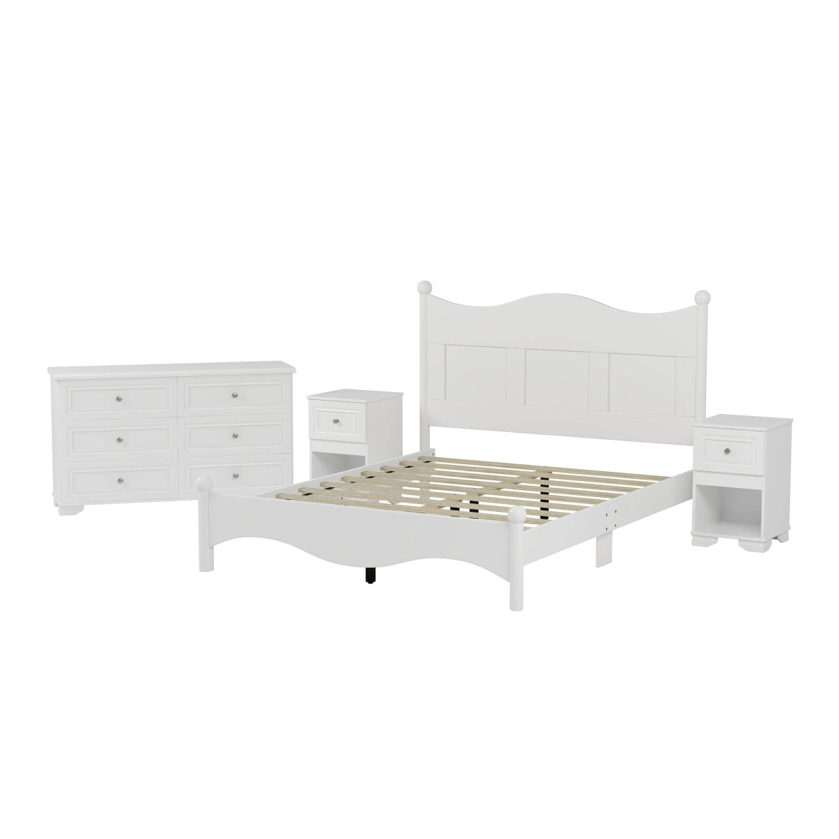 4-Piece Retro Style White Wood Bedroom Set - Omega Lifestyles