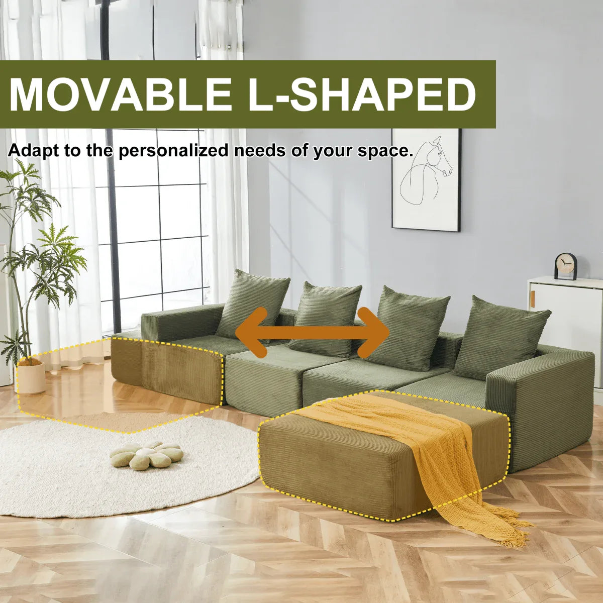 4-Seat Modular Corduroy Fabric Sofa Sectional With Chaise - Omega Lifestyles