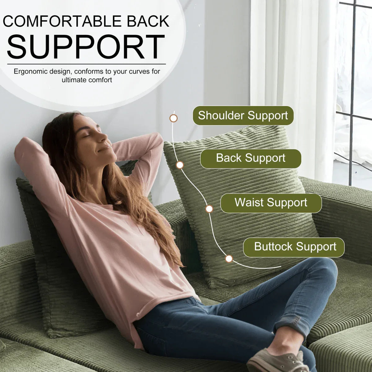 4-Seat Modular Corduroy Fabric Sofa Sectional With Chaise - Omega Lifestyles