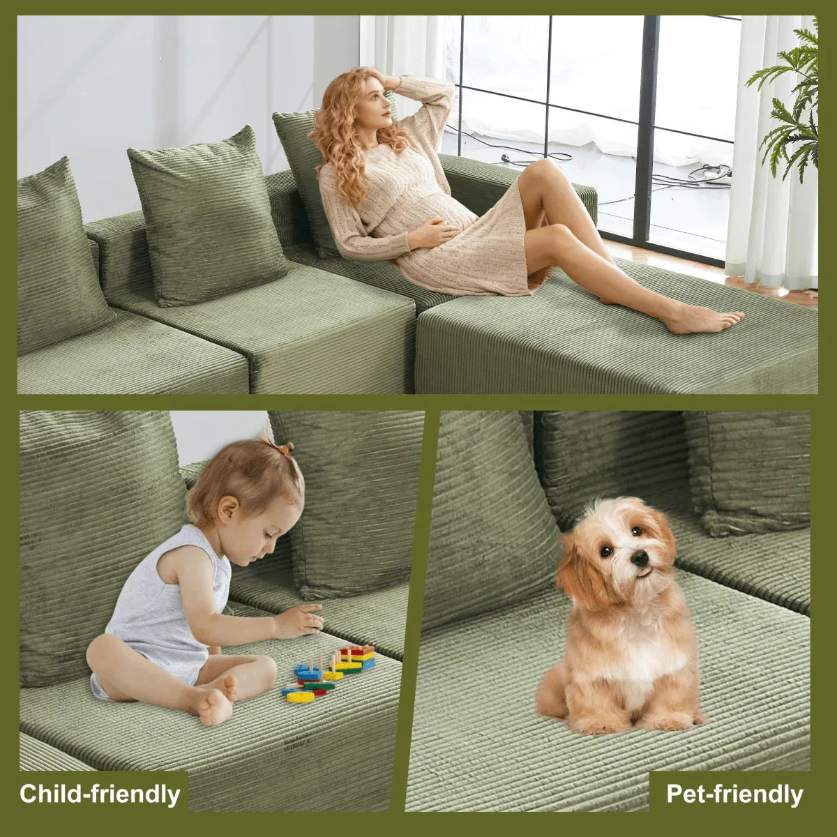 4-Seat Modular Corduroy Fabric Sofa Sectional With Chaise - Omega Lifestyles