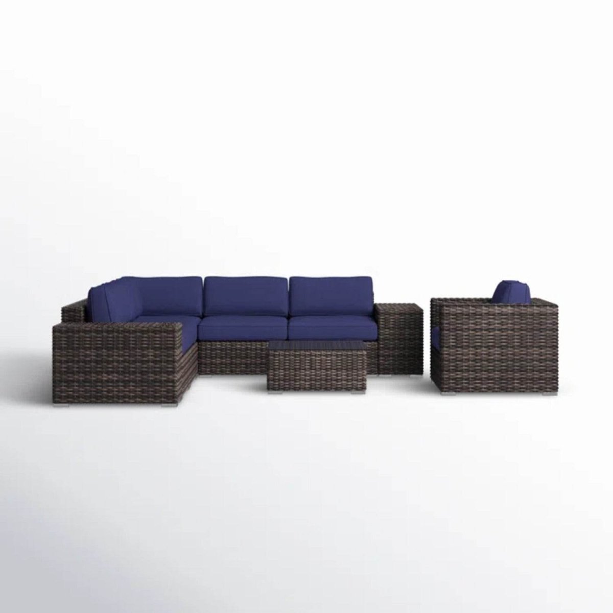 5 - Person Outdoor Sectional Sofa Set With Wicker Frame - Driftwood - Omega Lifestyles