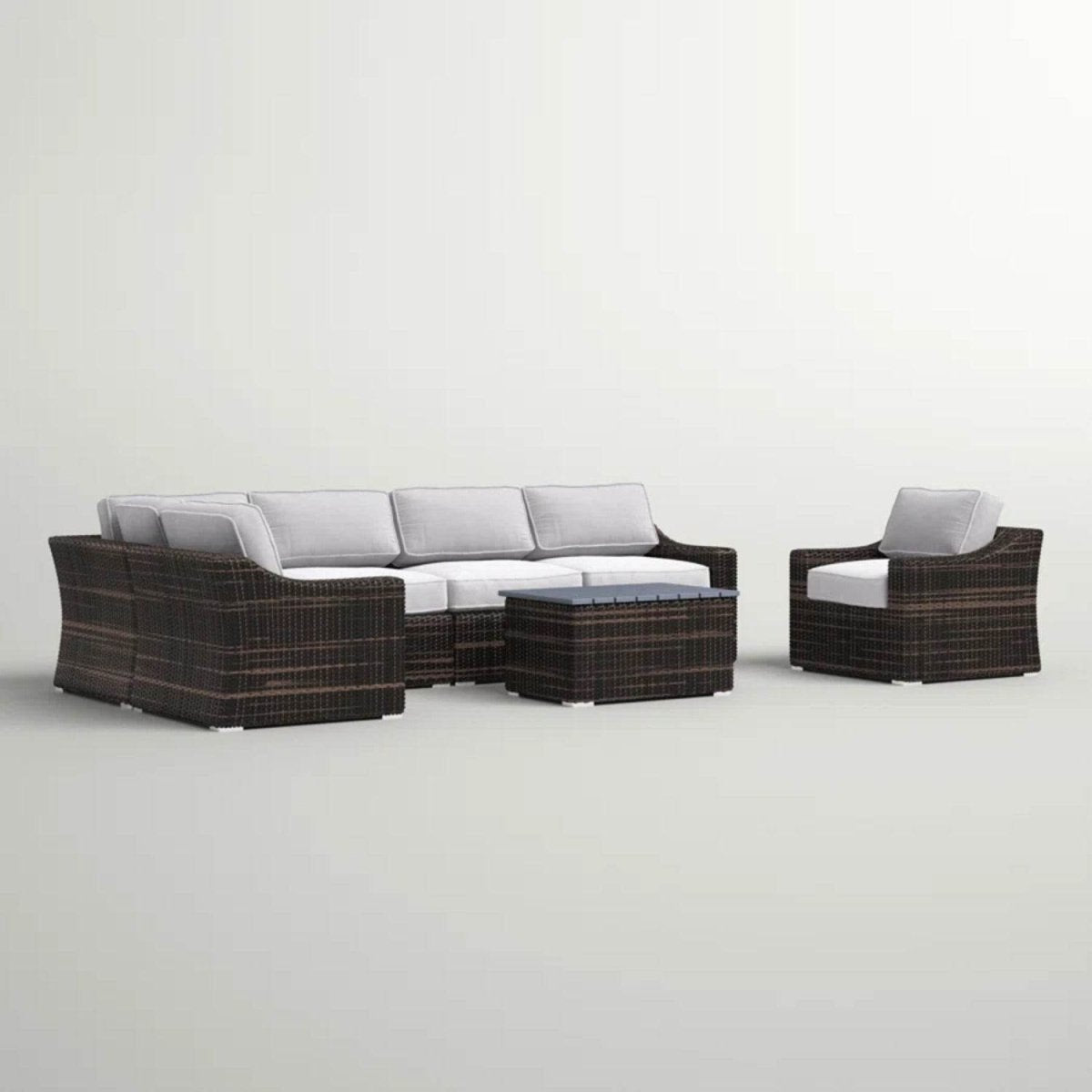 5 - Piece All - Weather Wicker Sectional Seating Group With Cushions - Driftwood - Omega Lifestyles