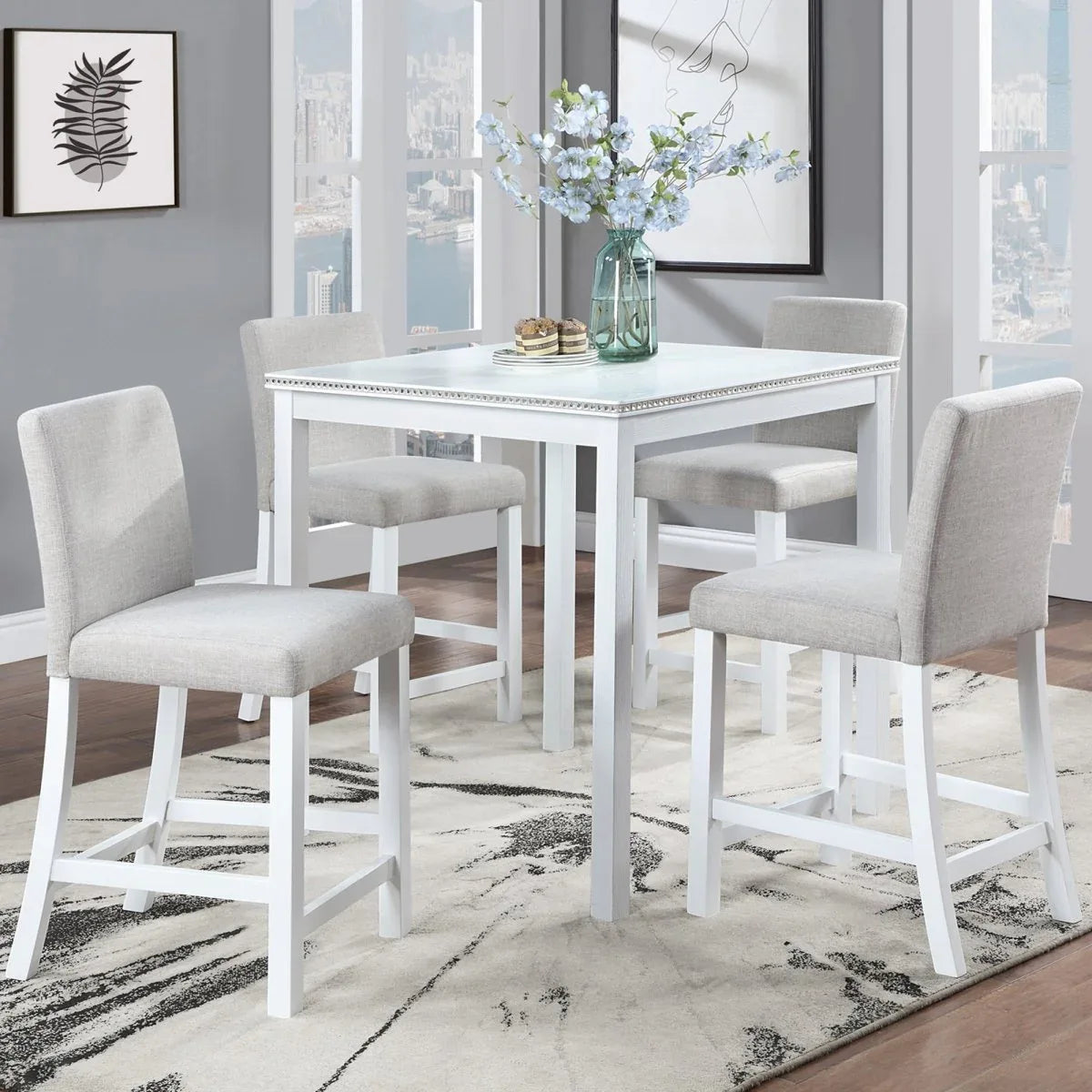 5-Piece Counter Height Square Wooden Dining Table Set - Omega Lifestyles