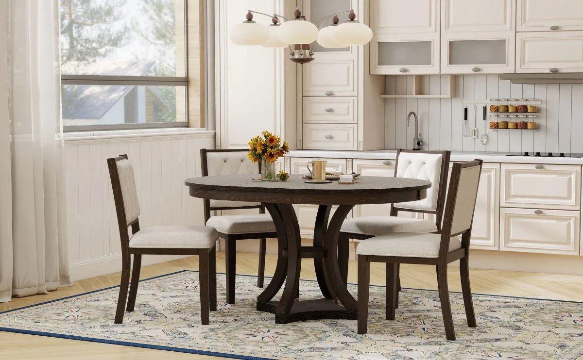 5-Piece Extendable Round Dining Table Set With Upholstered Chairs - Omega Lifestyles