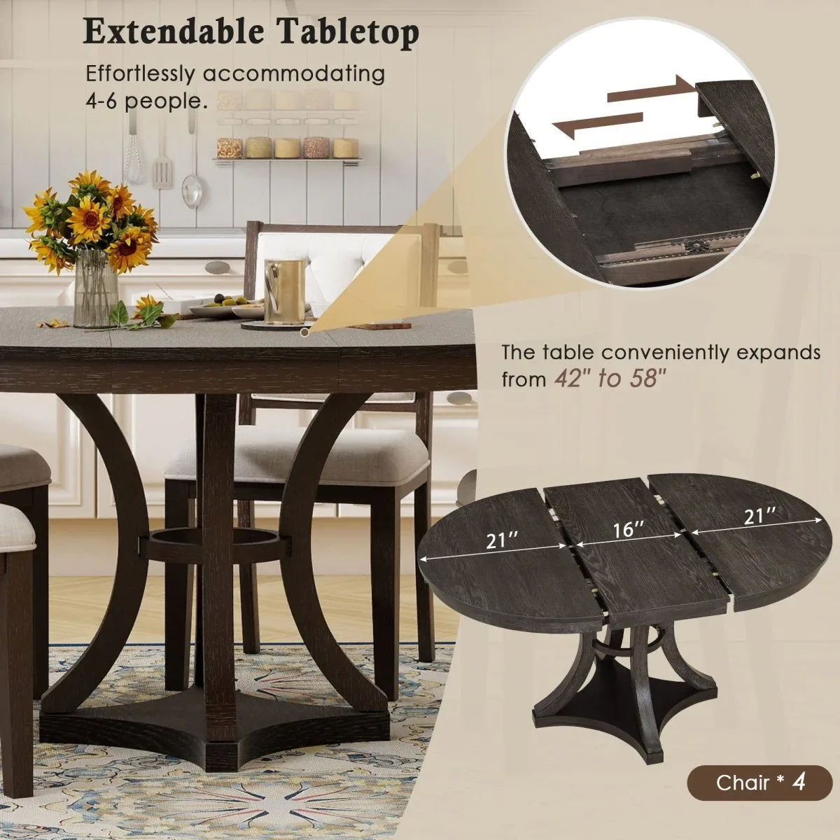 5-Piece Extendable Round Dining Table Set With Upholstered Chairs - Omega Lifestyles