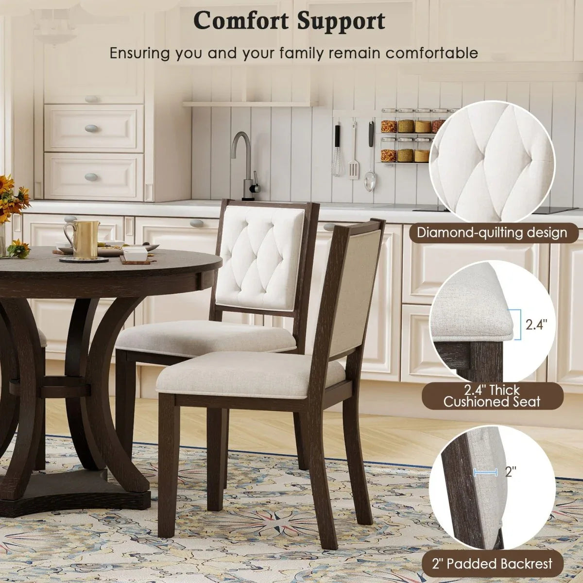 5-Piece Extendable Round Dining Table Set With Upholstered Chairs - Omega Lifestyles