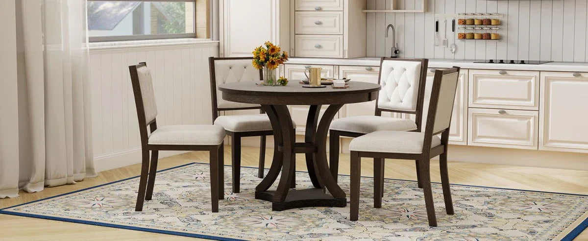 5-Piece Extendable Round Dining Table Set With Upholstered Chairs - Omega Lifestyles