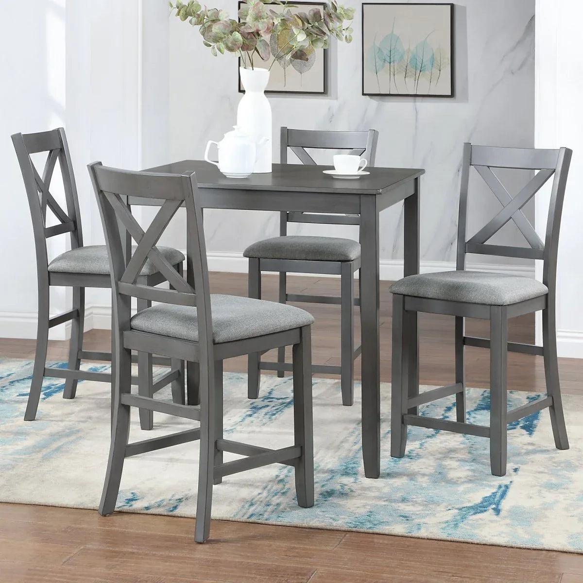 5-Piece Gray Acacia Wood Counter Height Dining Set - Omega Lifestyles