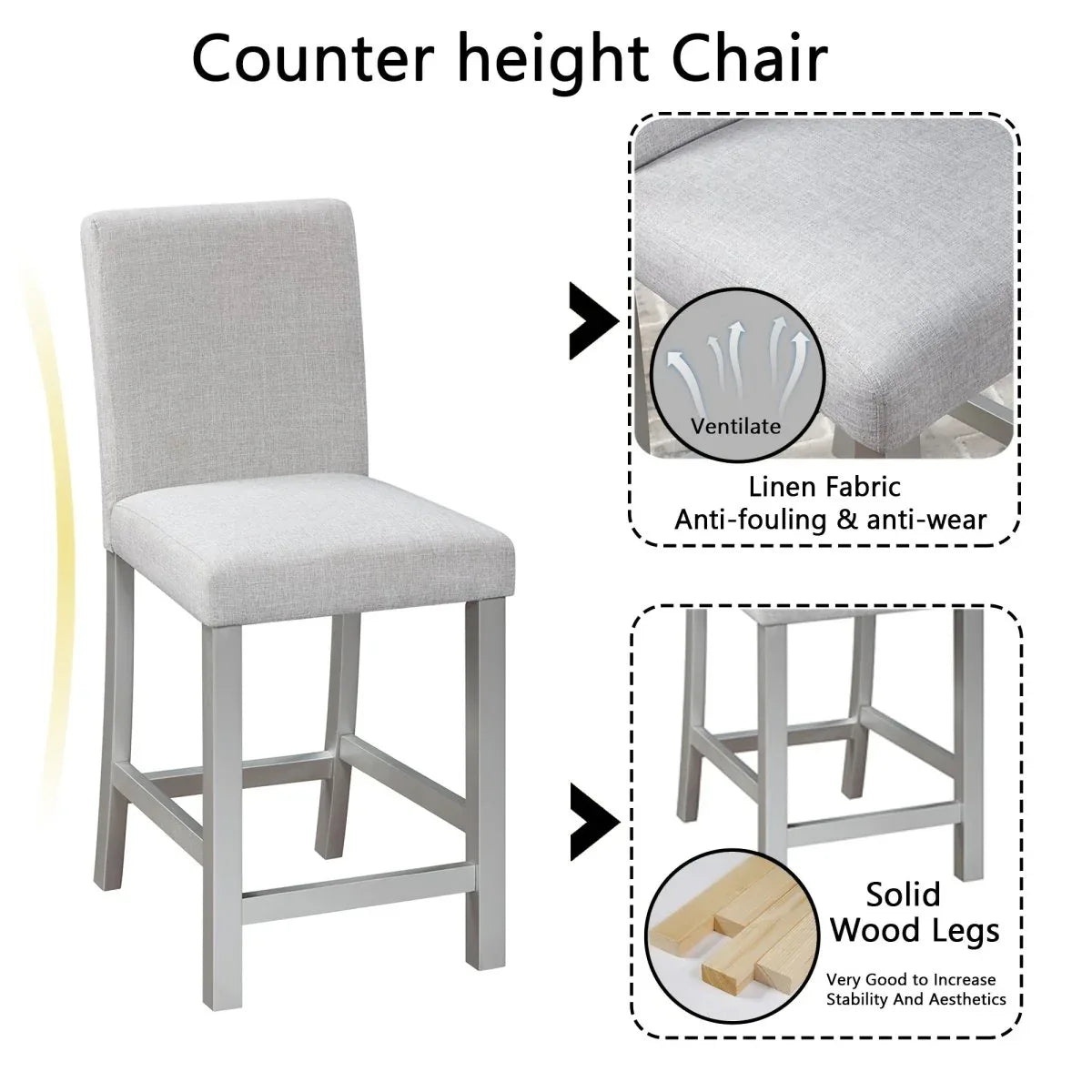 5-Piece Solid Wood Counter Height Dining Table Set With Upholstered Chairs - Omega Lifestyles