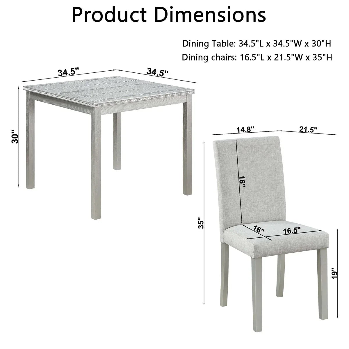 5-Piece Solid Wood MDF Square Dining Table Set With Upholstered Chairs - Omega Lifestyles