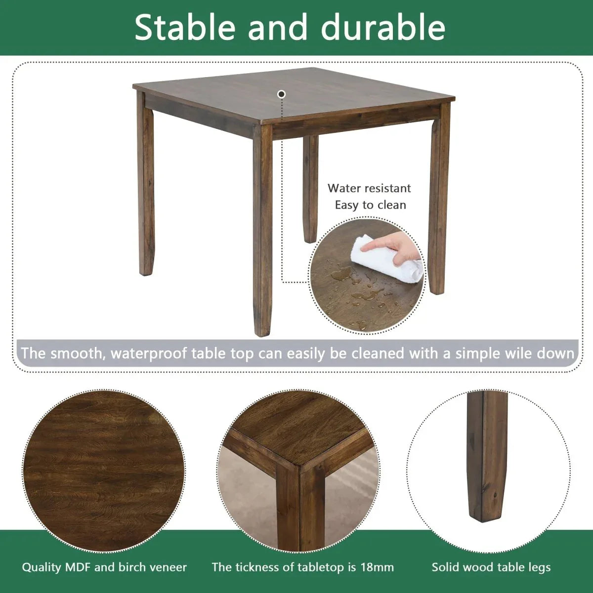 5-Piece Walnut Square Wooden Dining Table Set With Chairs - Omega Lifestyles