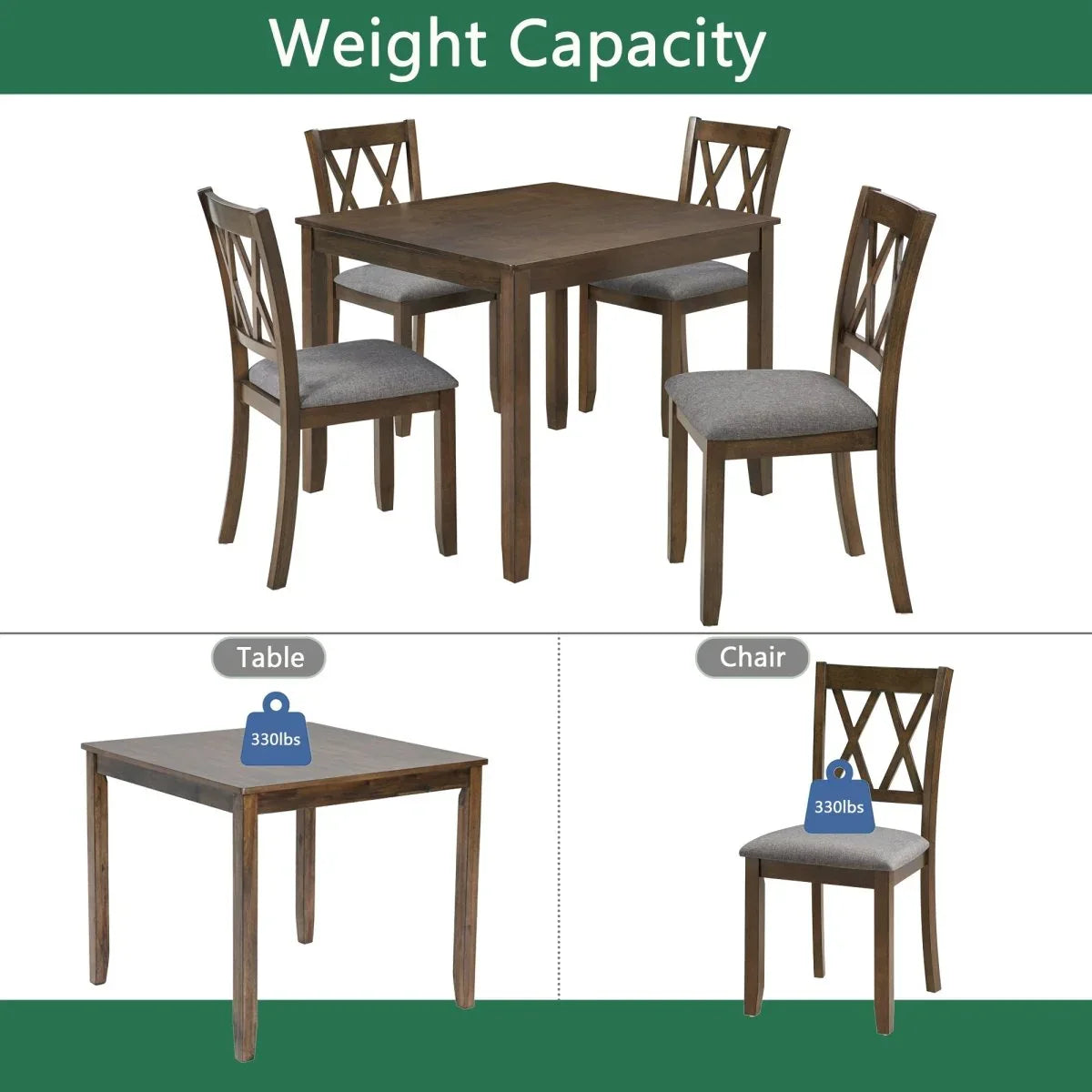 5-Piece Walnut Square Wooden Dining Table Set With Chairs - Omega Lifestyles
