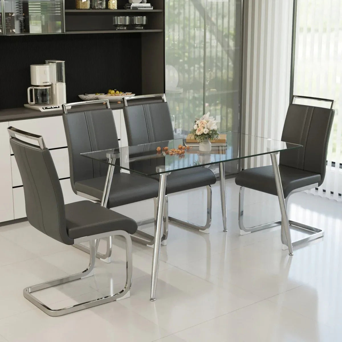 51-Inch Tempered Glass Dining Table Set With Chairs - Omega Lifestyles