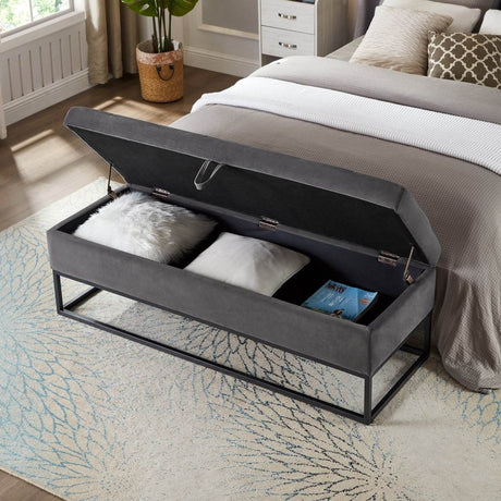 58-Inch Velvet Storage Bench With Metal Base - Sleep Galleria