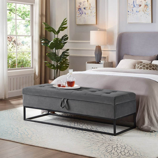 58-Inch Velvet Storage Bench With Metal Base - Sleep Galleria