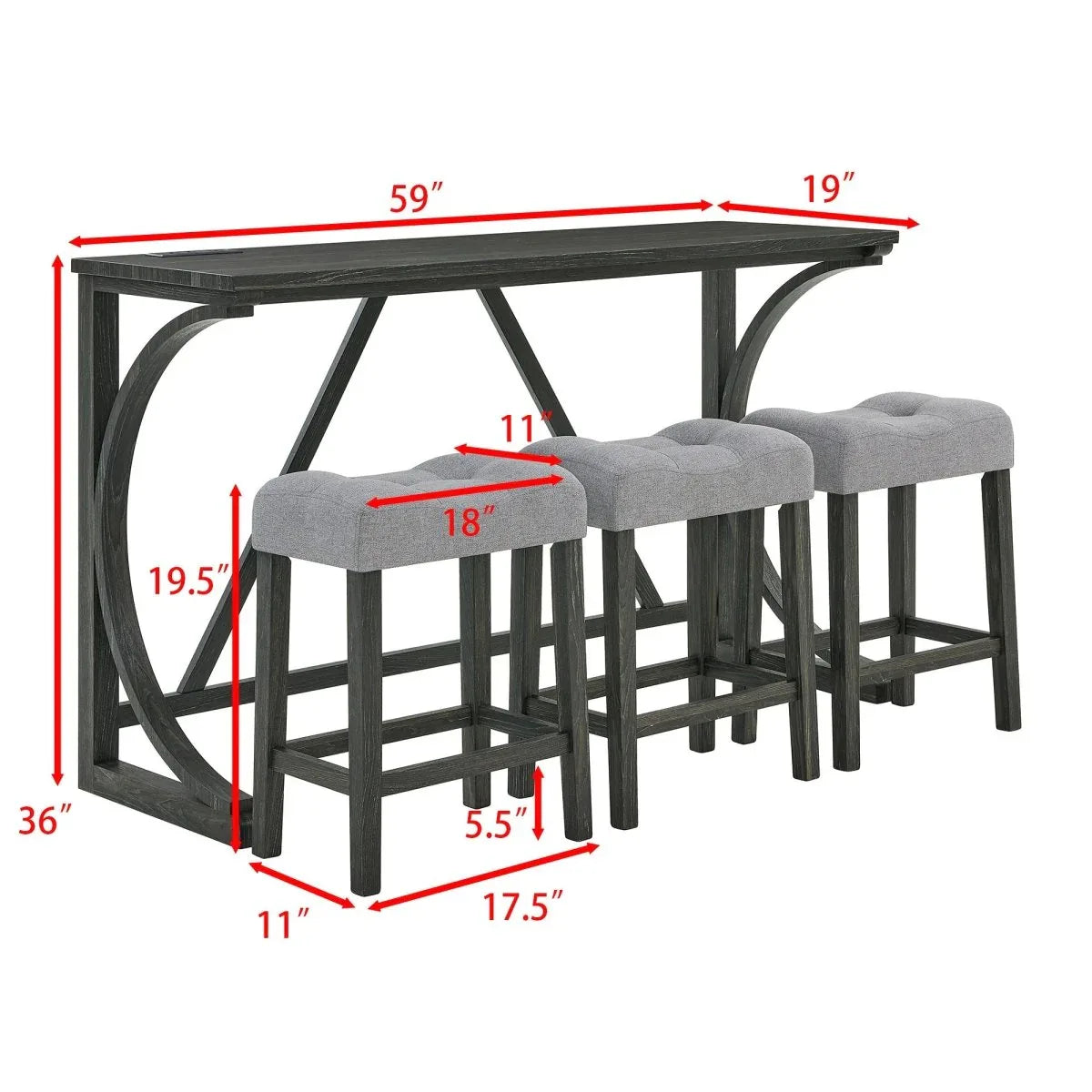 59-Inch Industrial Solid Wood Bar Table And Stools Set - Omega Lifestyles