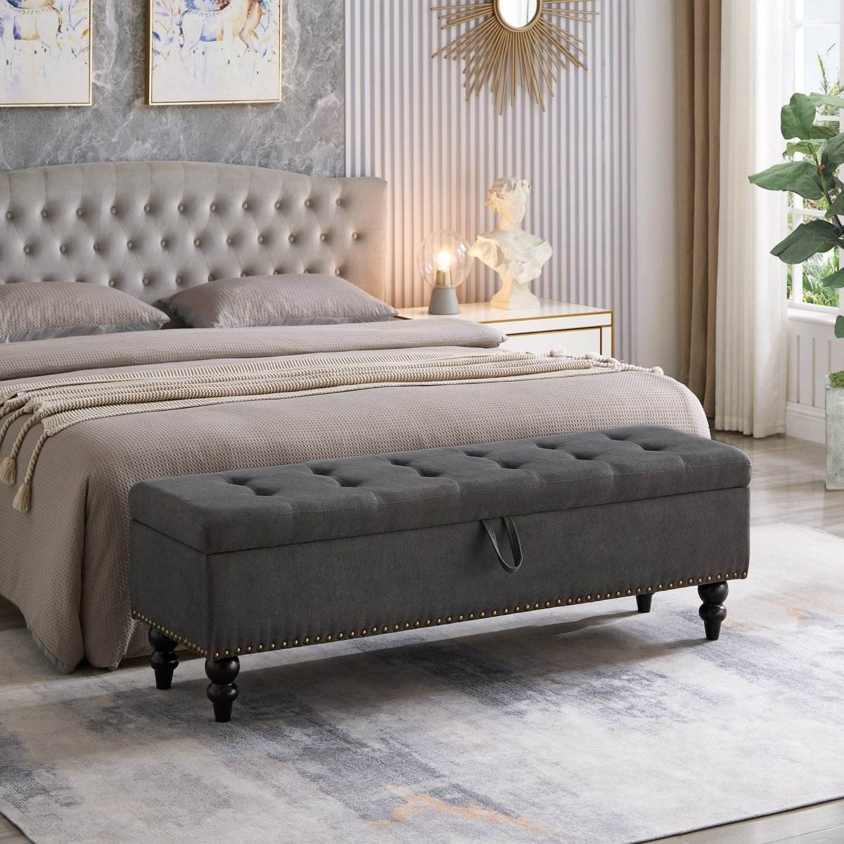 59-Inch Upholstered Storage Bed Bench With Ottoman - Sleep Galleria