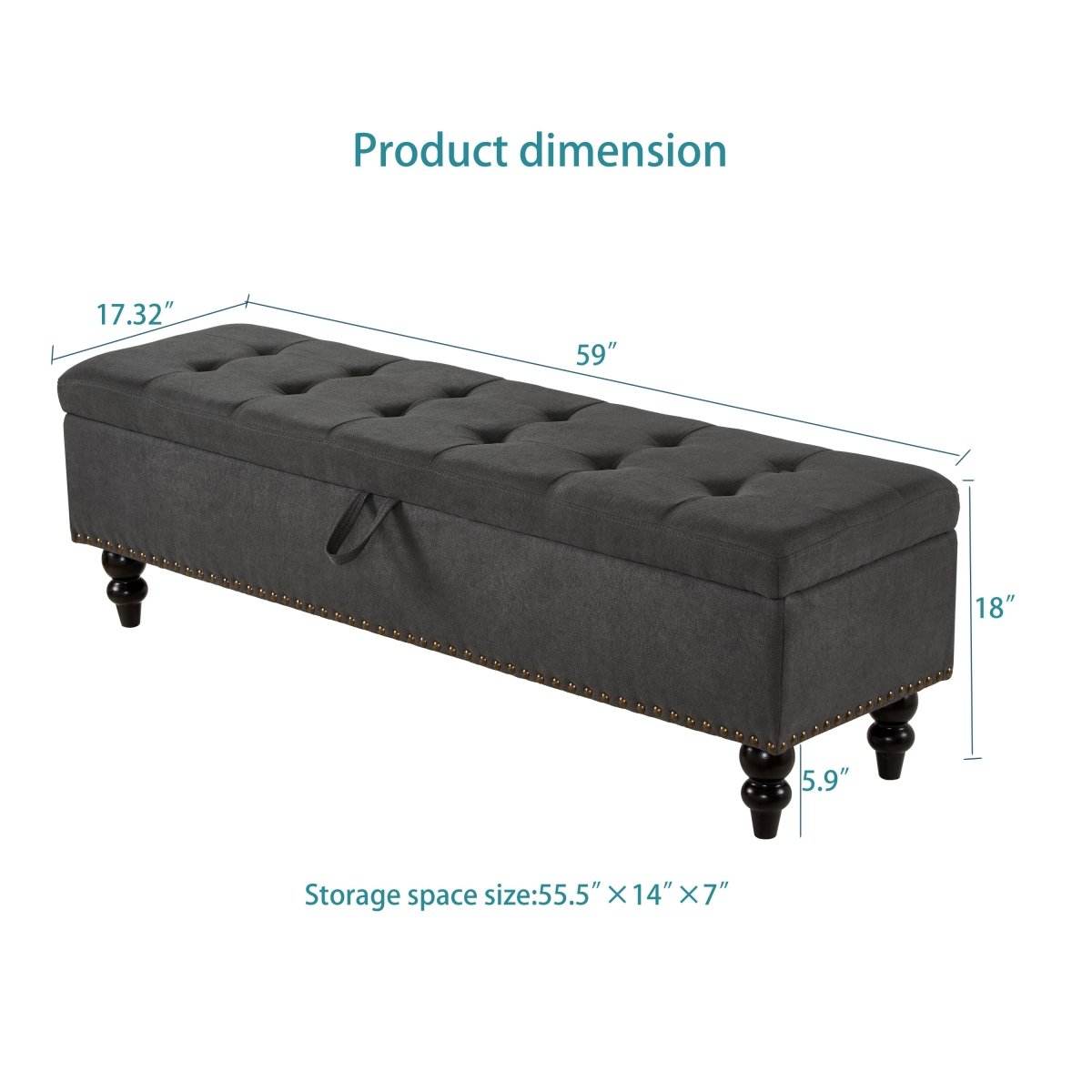 59-Inch Upholstered Storage Bed Bench With Ottoman - Sleep Galleria