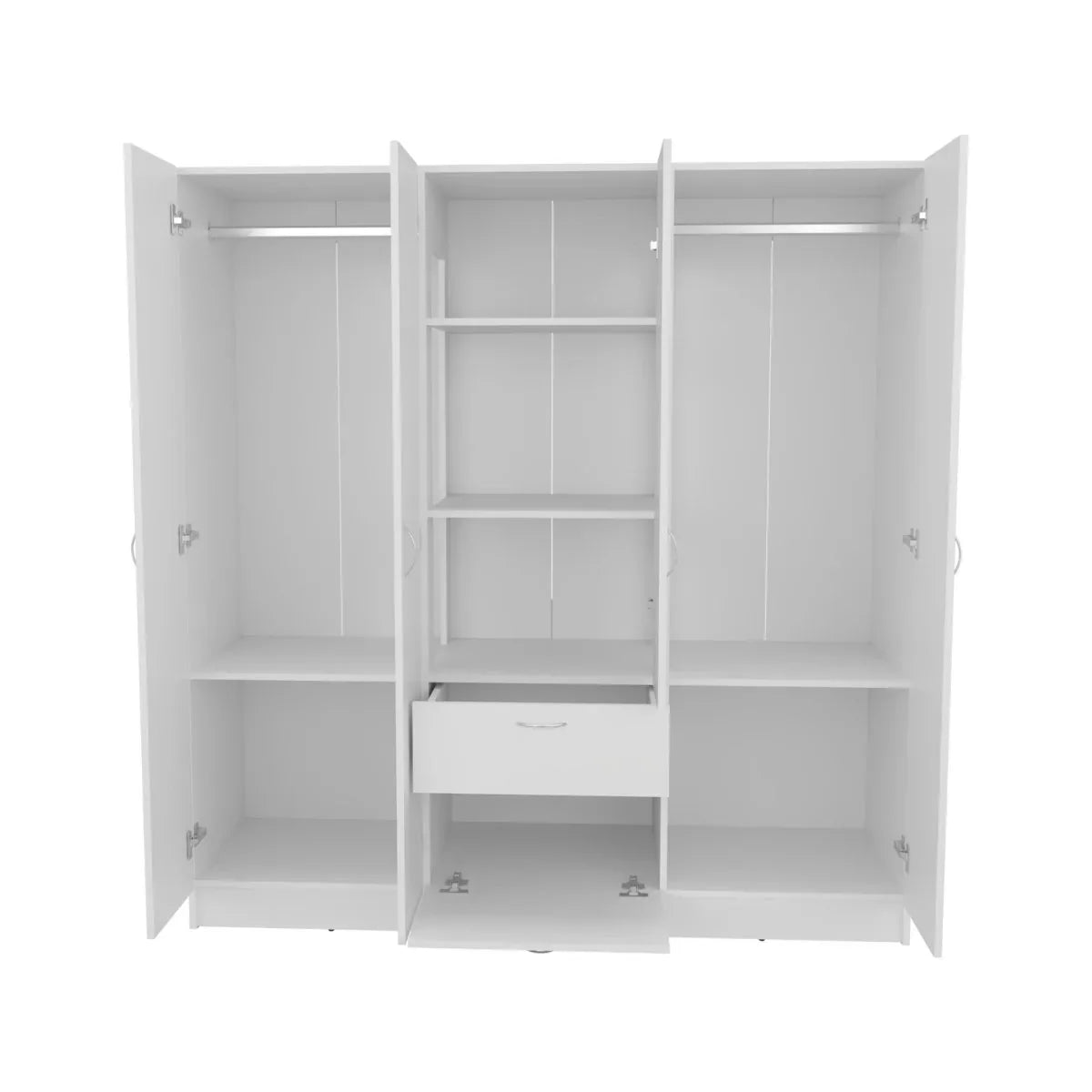 6-Door White Engineered Wood Wardrobe Armoire - Omega Lifestyles