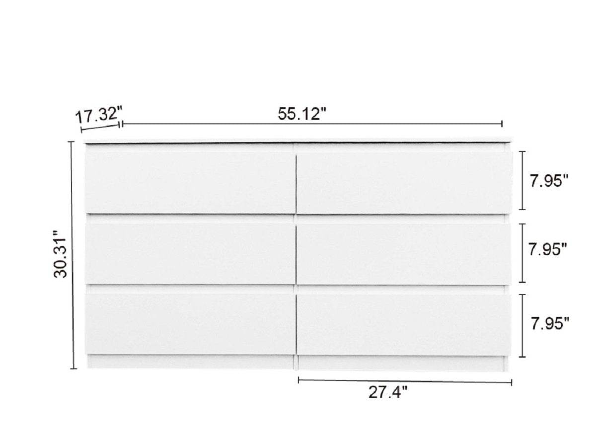 6-Drawer Freestanding White Particle Board Dresser - Sleep Galleria