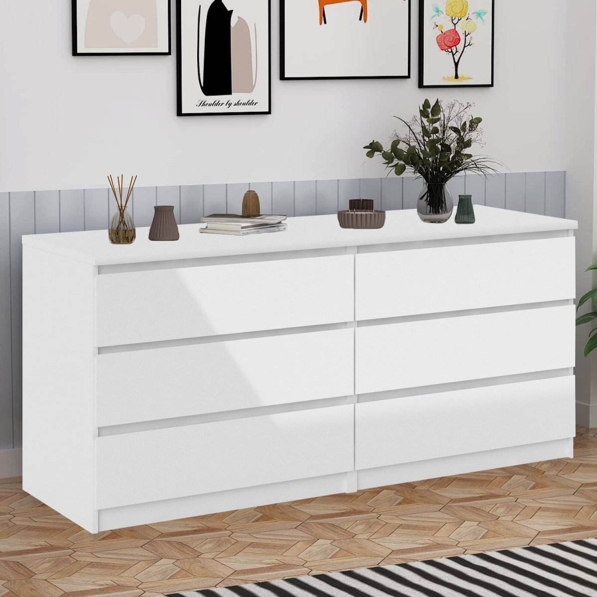 6-Drawer Freestanding White Particle Board Dresser - Sleep Galleria