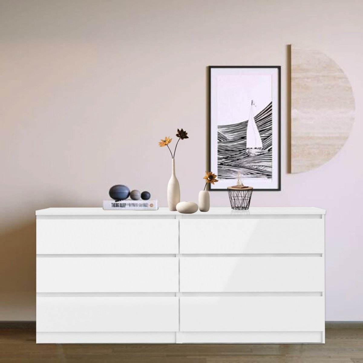 6-Drawer Freestanding White Particle Board Dresser - Sleep Galleria
