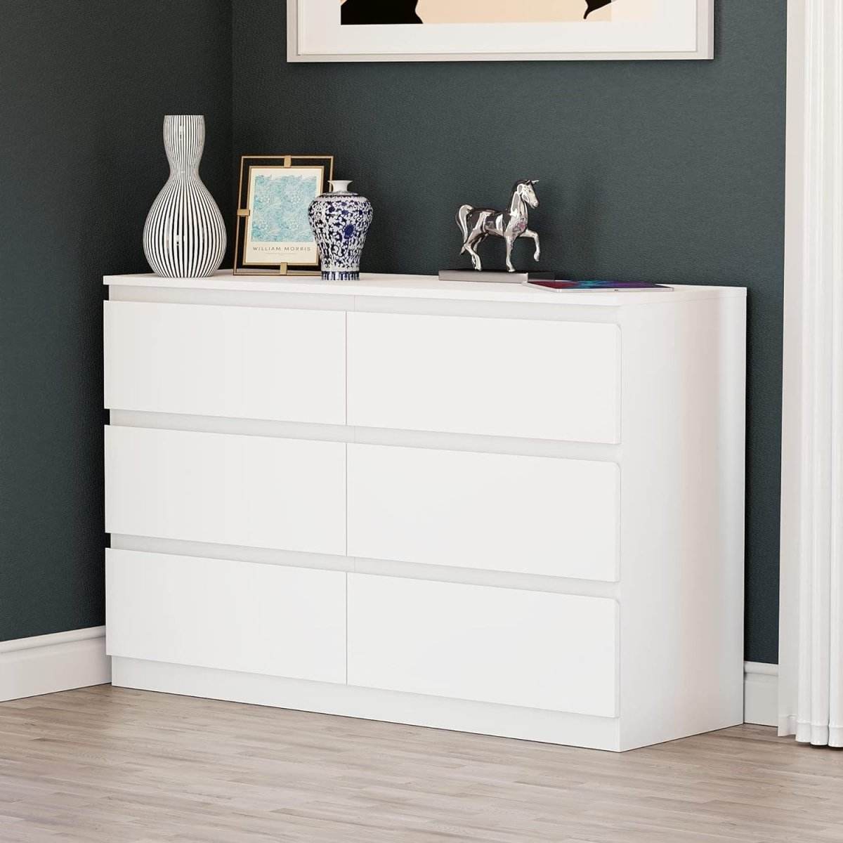 6-Drawer Freestanding White Particle Board Dresser - Sleep Galleria
